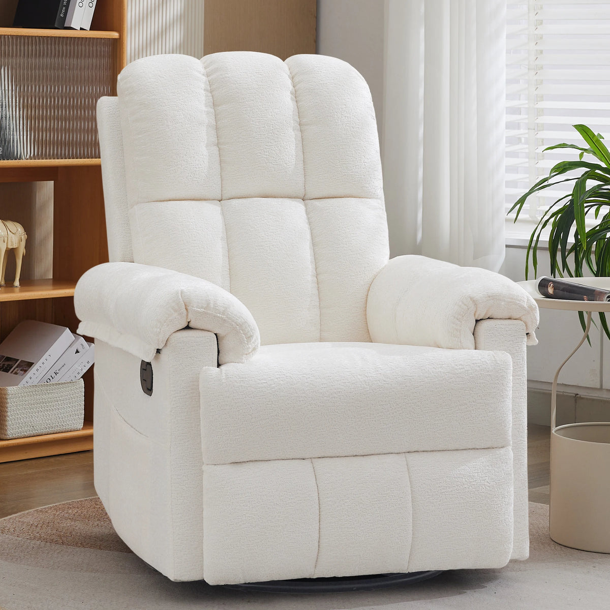 KORSER Chenille Swivel Rocker Recliner Chair With Side Pockets