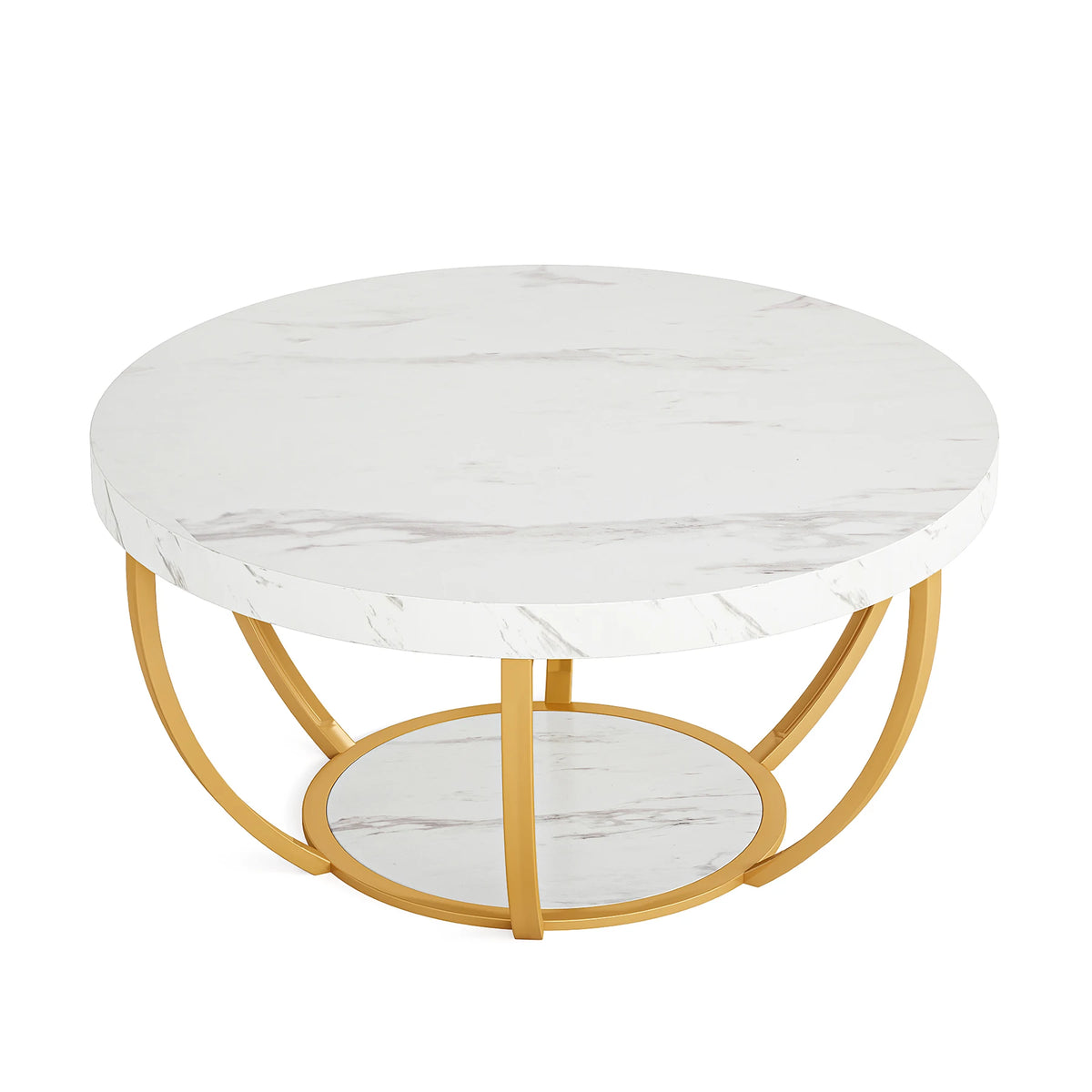 Tribesigns Modern Round Two Tier Coffee Table With Storage Shelves
