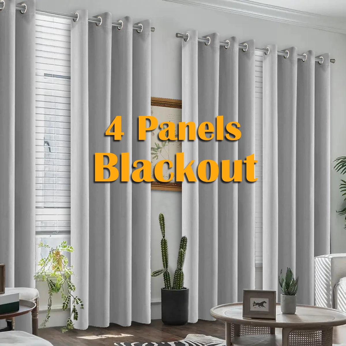 4PCS Blackout Curtains, Heat-Insulated Grommet Curtains For Bedroom Darkening, Noise Reduction Curtains For Living Room