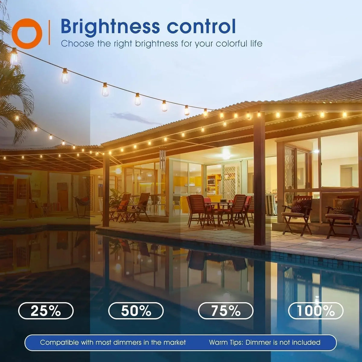 MIMIRGB Waterproof Dimmable Outdoor LED String Lights With Replaceable Bulbs