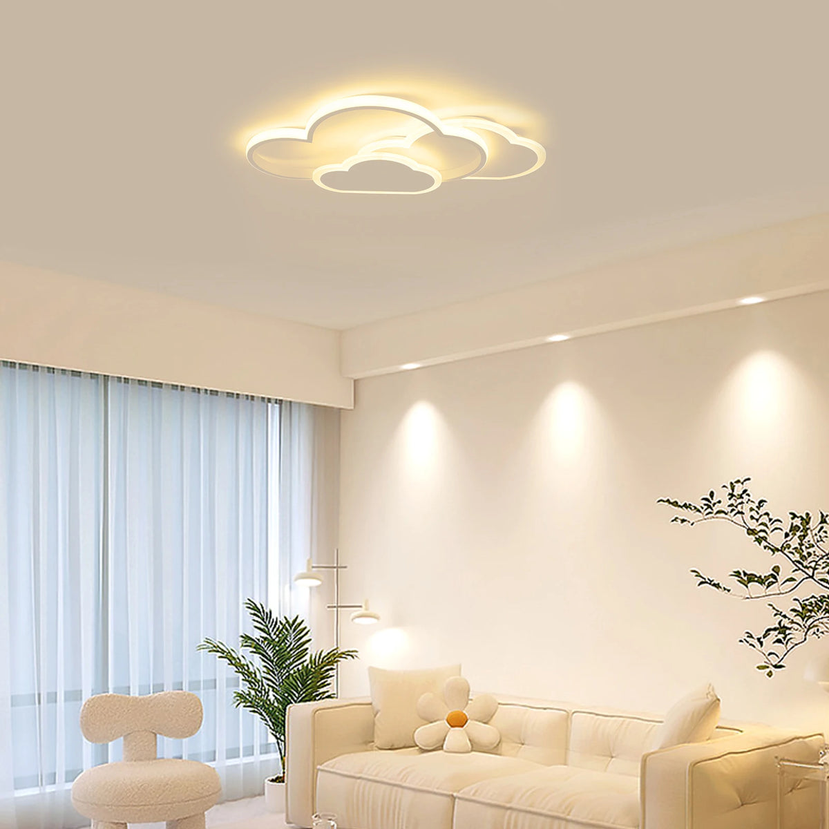 Cloud Shape LED Ceiling Light Fixture Modern 3-Color Lighting Acrylic Ceiling Lamp for Living Room Bedroom Kid's Room 52x31cm
