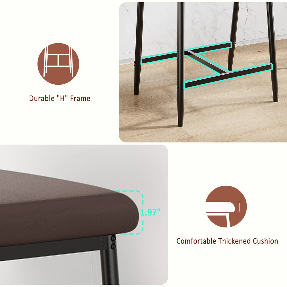 HiMISS Upholstered Metal Dining Bar Stools With Arms And Footrests
