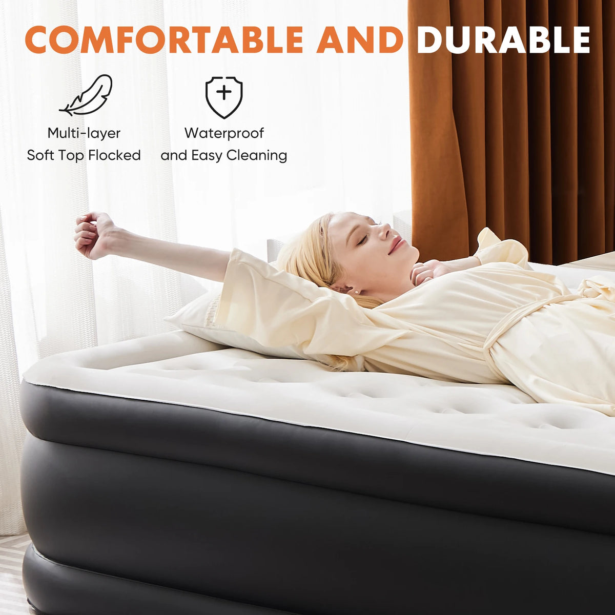 JHK Queen Air Mattress Double Height with Non Slip Bottom