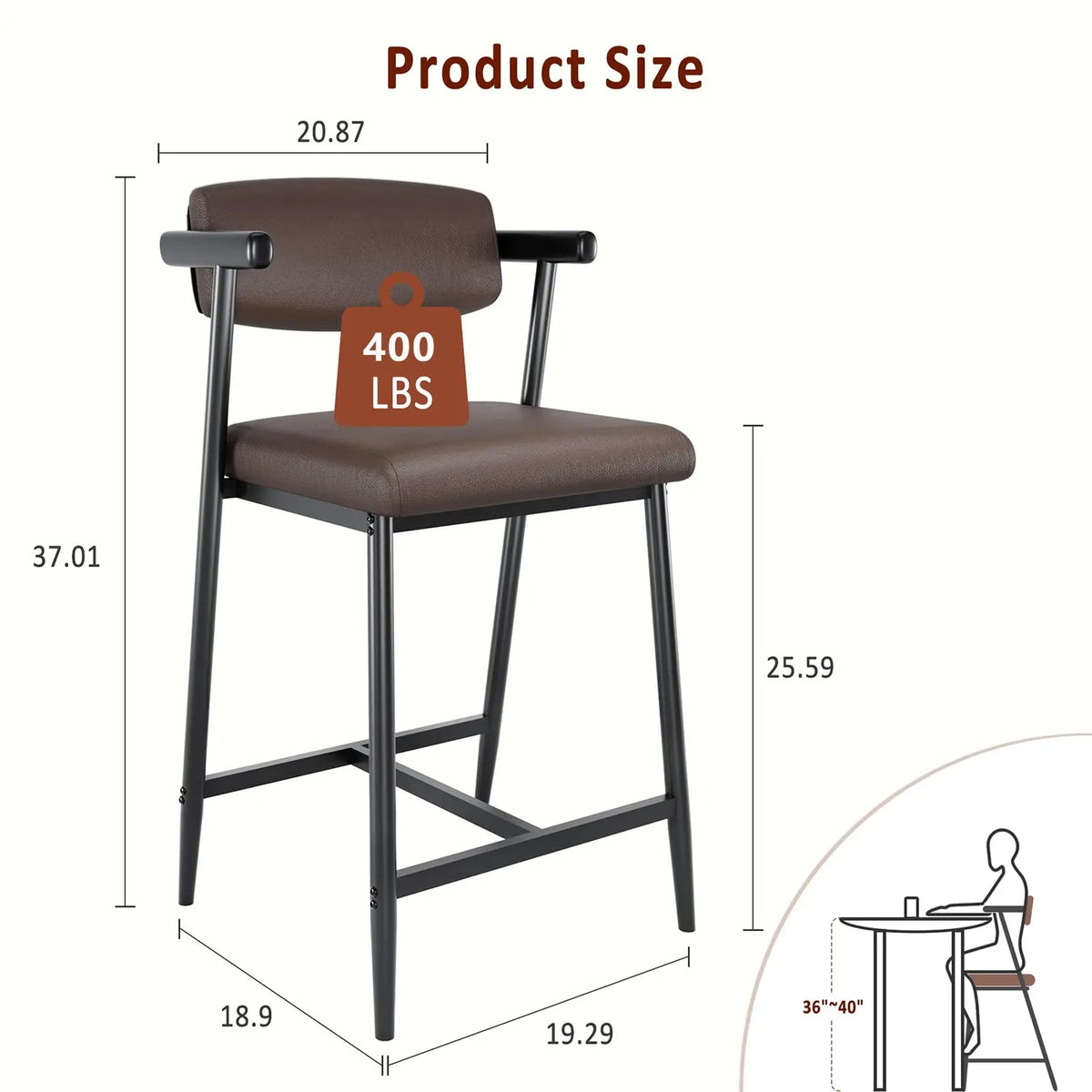 HiMISS Upholstered Metal Dining Bar Stools With Arms And Footrests