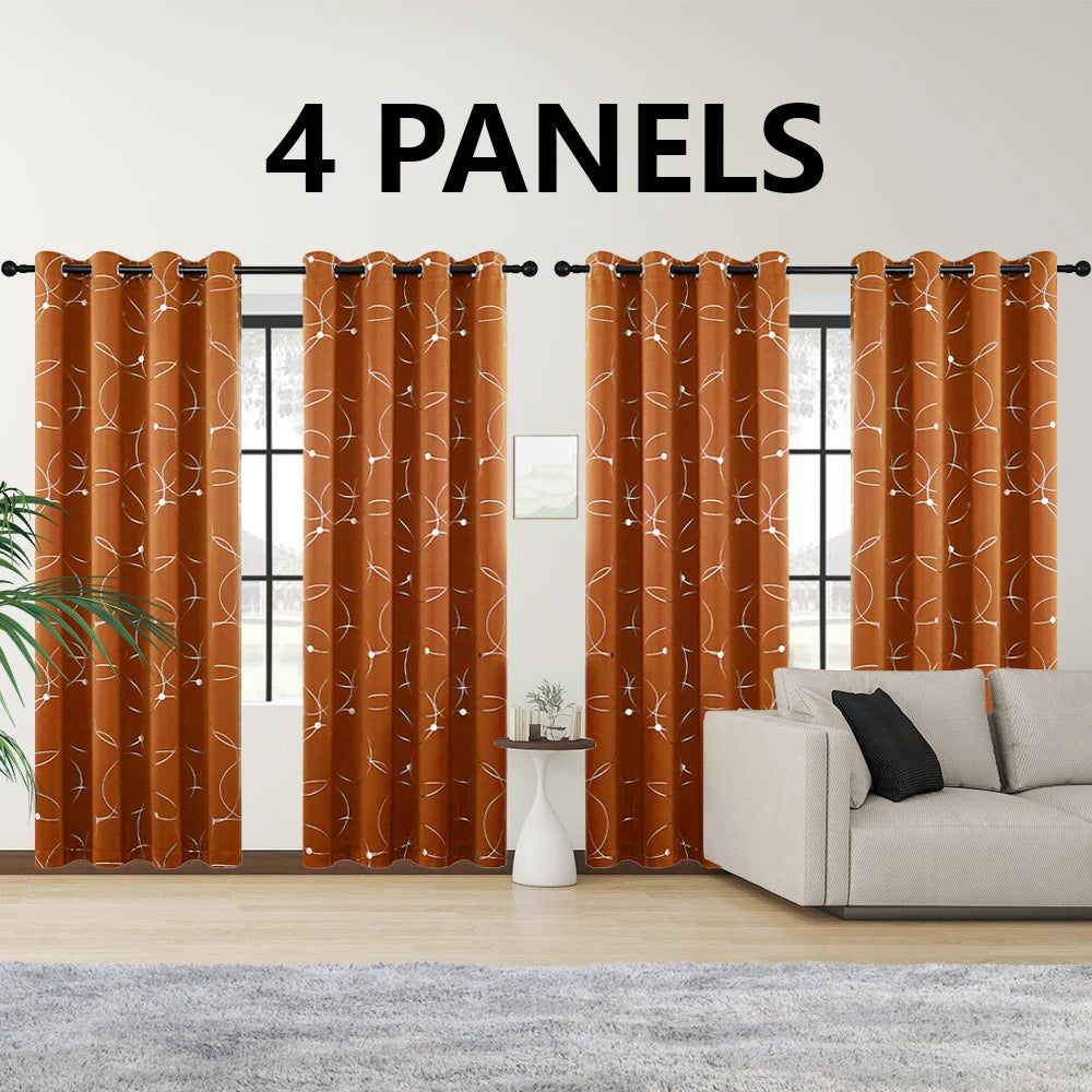 4PCSBlackout Curtains Grommet Thermal Insulated Room Darkening With Circle And Dots Foil Printed For Bedroom