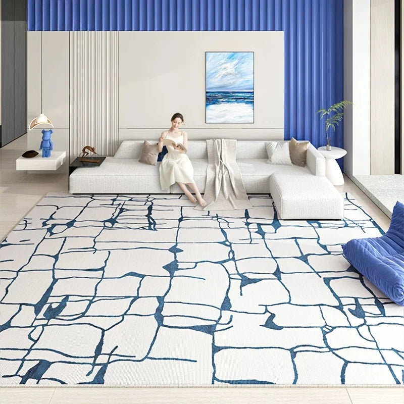 Minimalist Living Room Decoration Carpets Light Luxury Rugs for Bedroom Soft Blue Line Art Lounge Rug Home Thicken Floor Mat