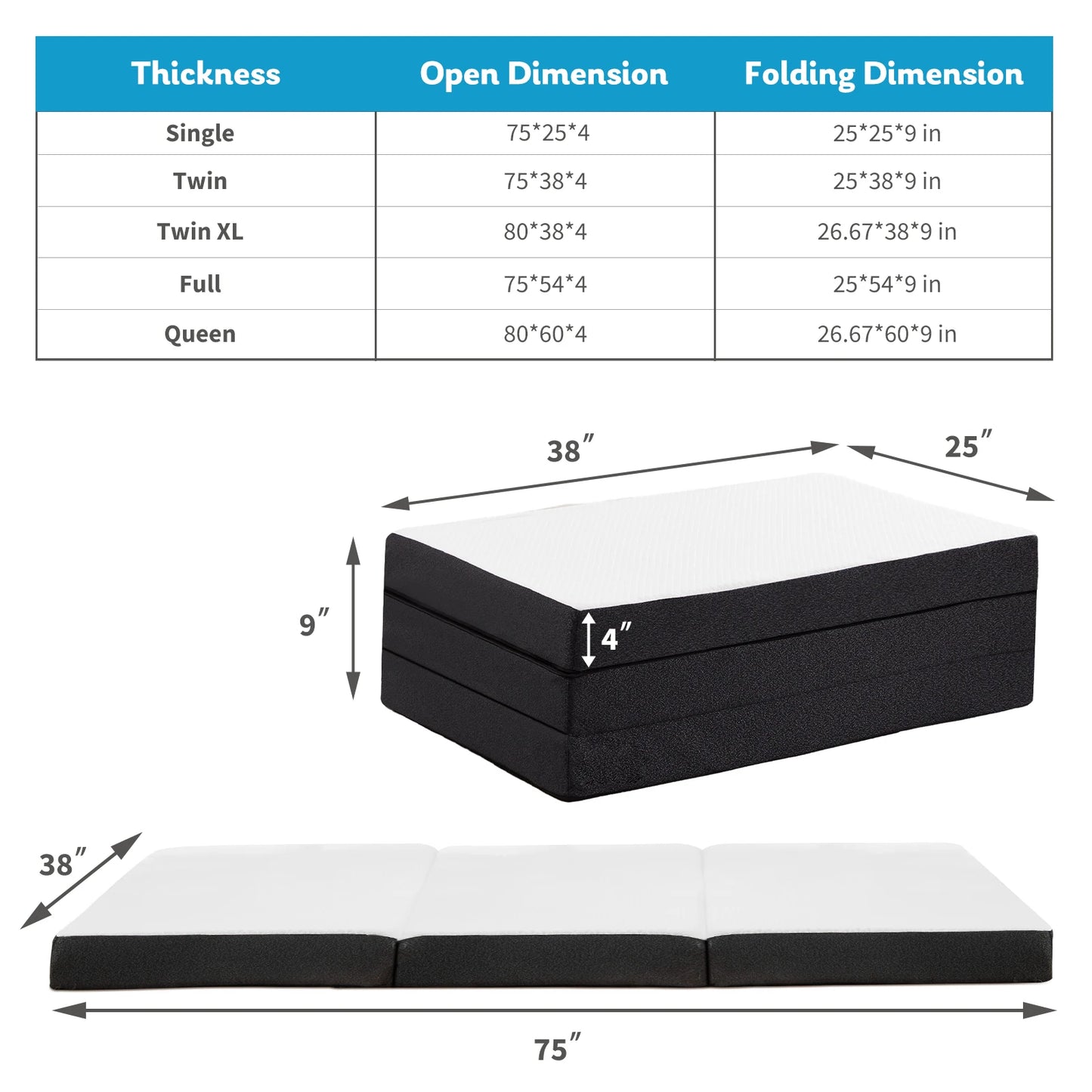 JHK Portable Folding Floor Bed With Memory Foam For Travel