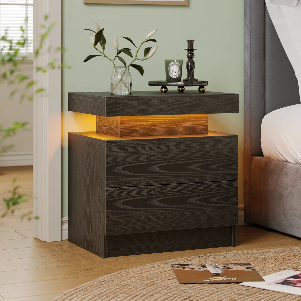 Cubehom LED Nightstand With Two Drawers And RGB Lights