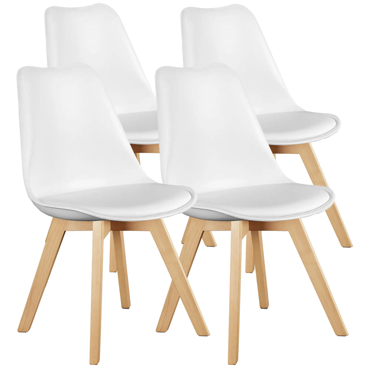 JHK PU Leather Dining Chairs Set With Wooden Legs