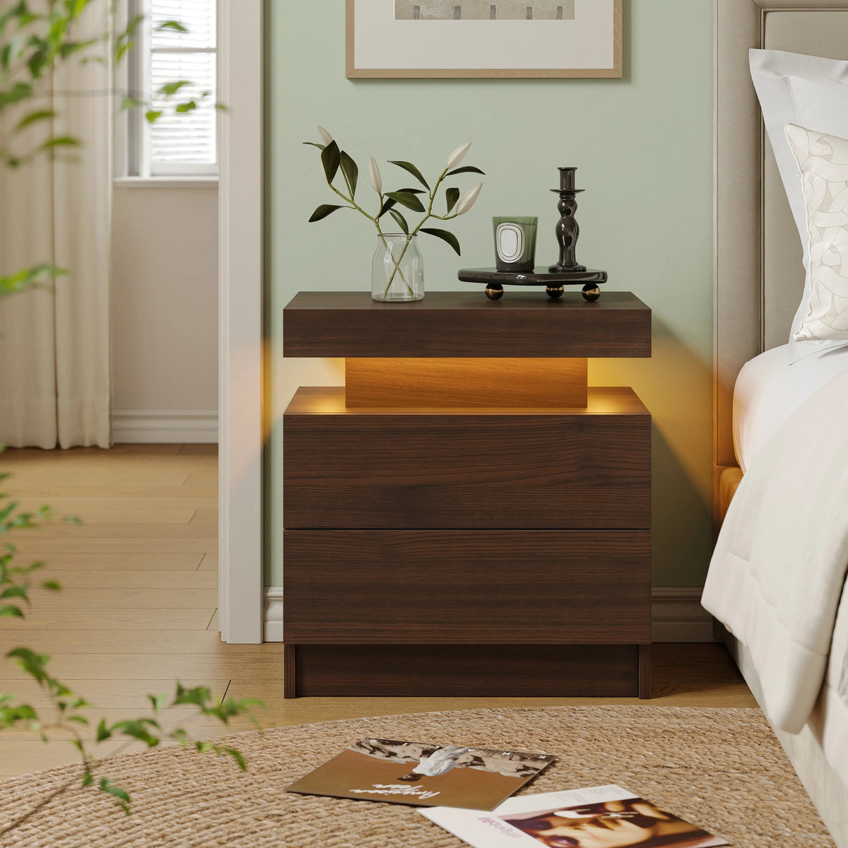Cubehom LED Nightstand With Two Drawers And RGB Lights