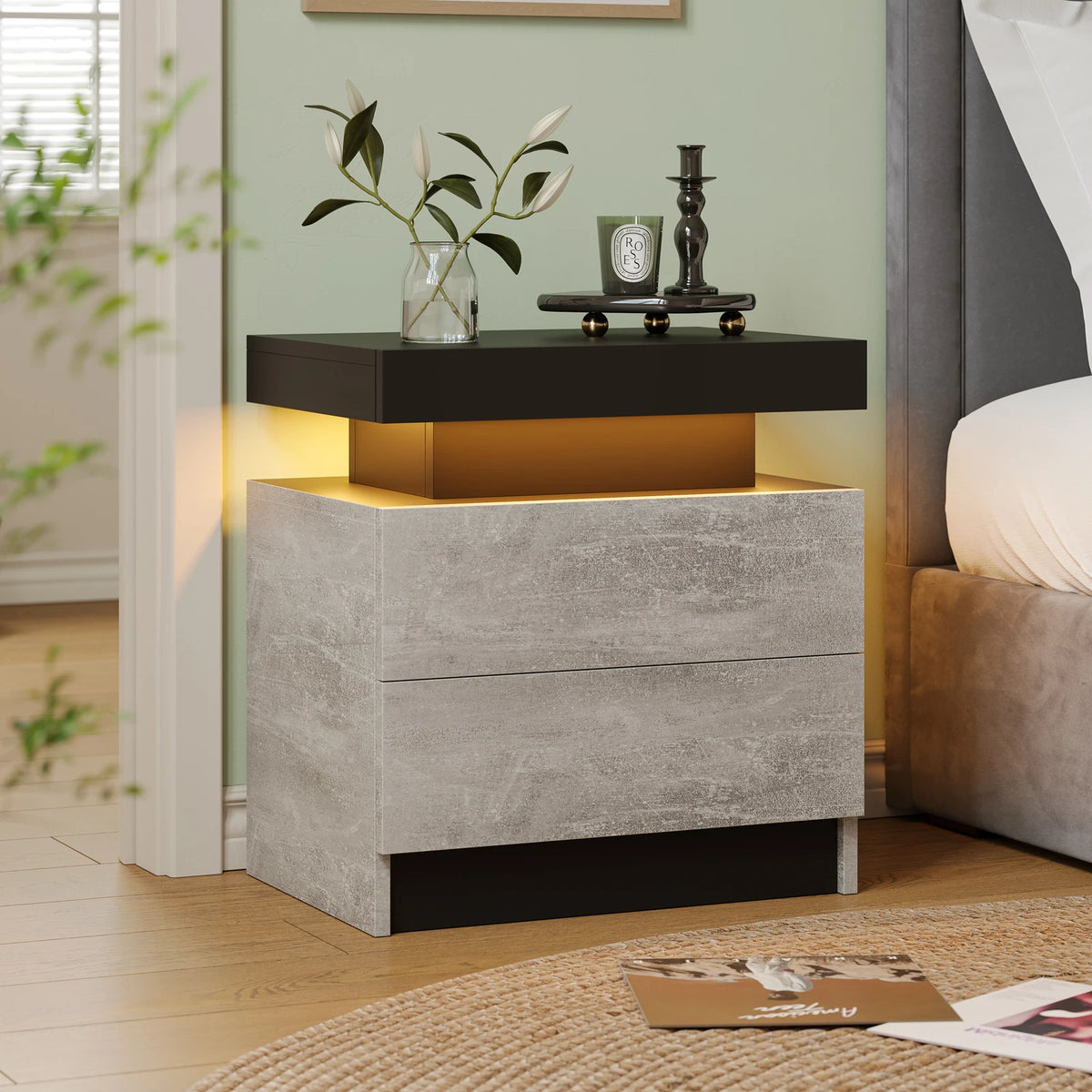 Cubehom LED Nightstand With Two Drawers And RGB Lights