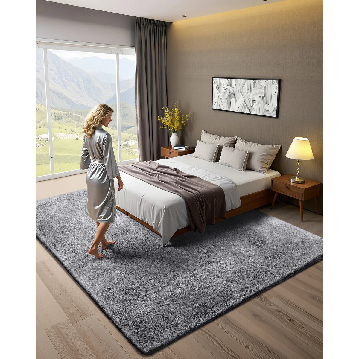SucceBuy Indoor Plush Area Rugs 8 x 10 ft Soft Plush Carpet Furry Shag Area Rugs for Living Room Bedroom Non-Shedding Non-Woven
