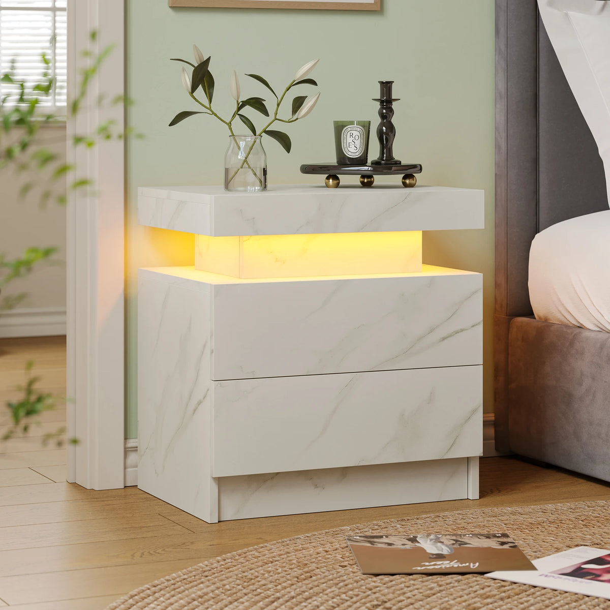 Cubehom LED Nightstand With Two Drawers And RGB Lights