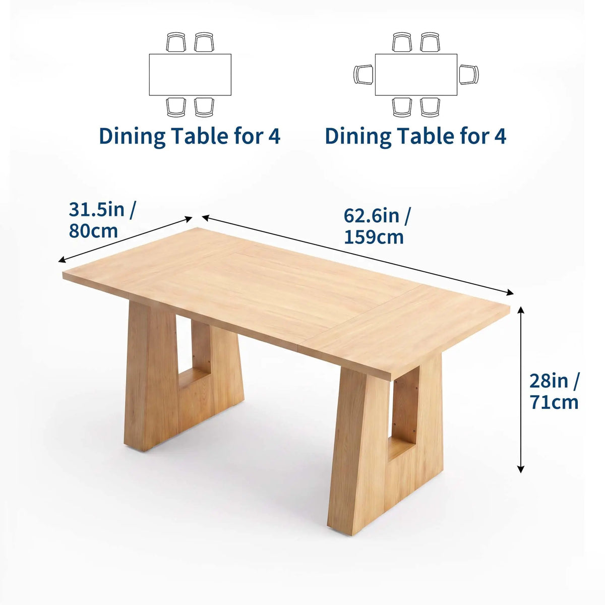 HiMISS Modern Rectangular Dining Table With Wood Leg Base