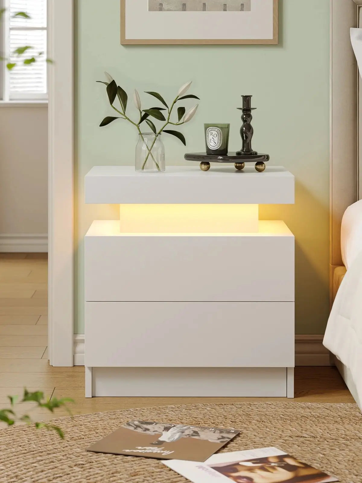 Cubehom LED Nightstand With Two Drawers And RGB Lights