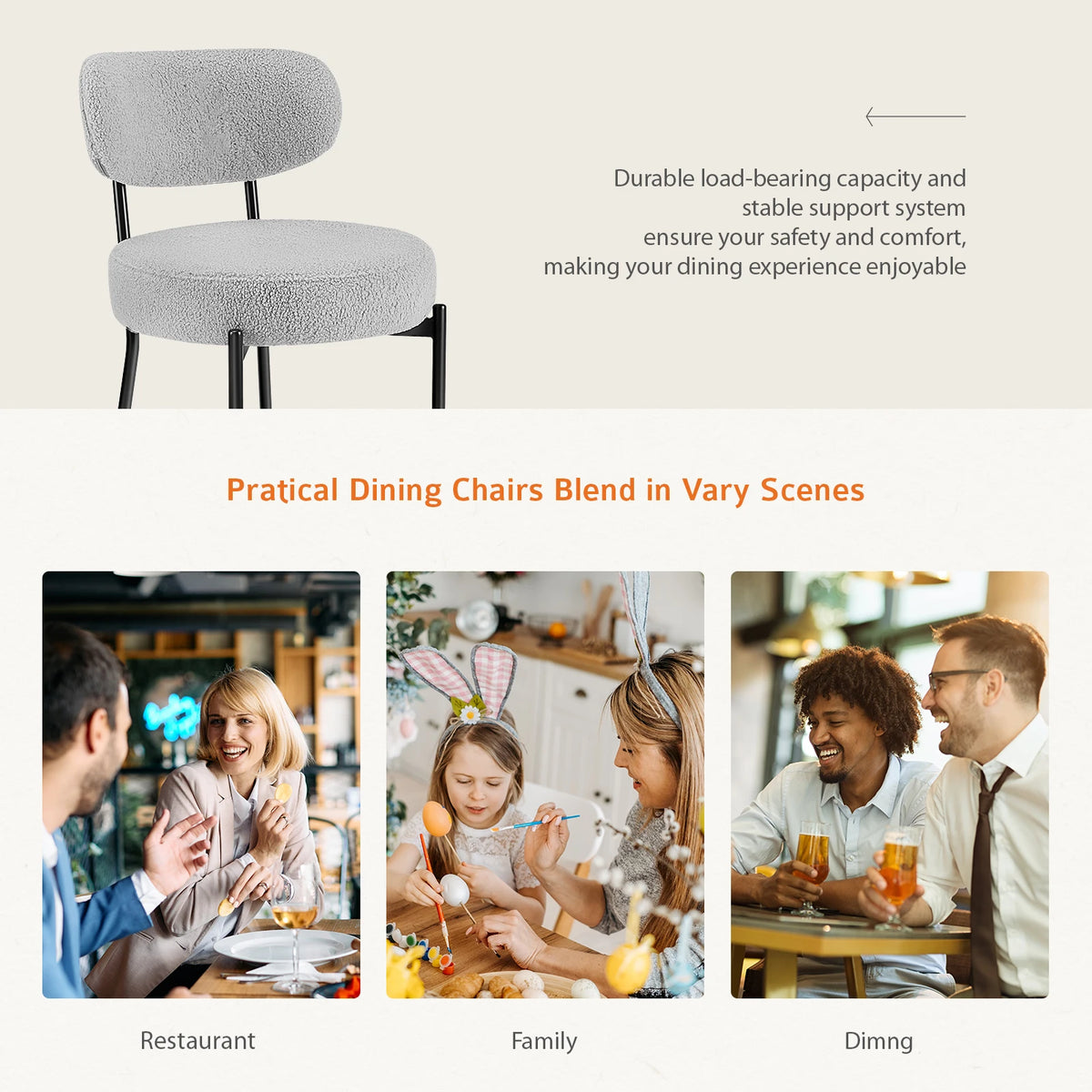 JHK Ergonomic Round Dining Chairs With Plush Fabric Backrests