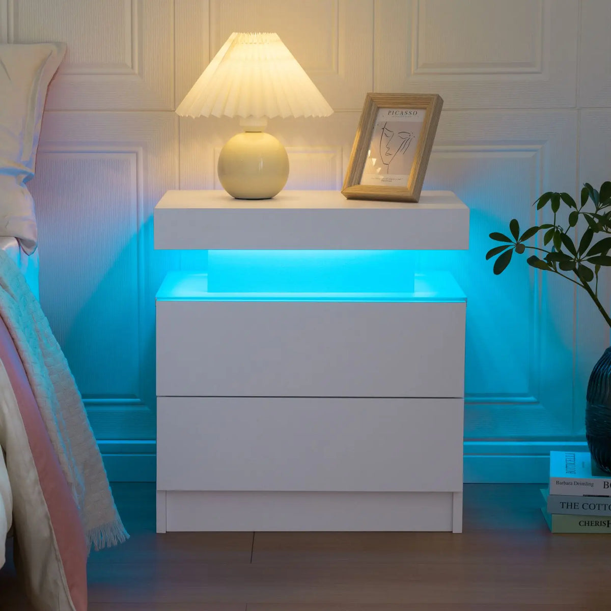 Cubehom LED Nightstand With Two Drawers And RGB Lights