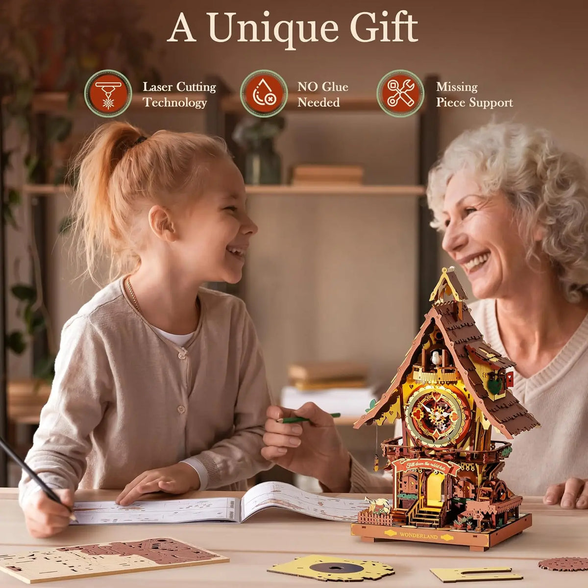 Robotime Rokr Cuckoo Clock 3D Wooden Puzzle Model Kit