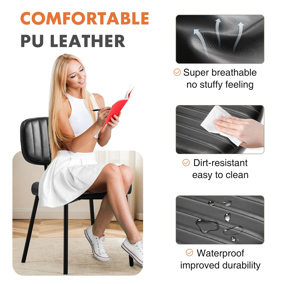 JHK Ergonomic PU Leather Dining Chairs With Lumbar Support