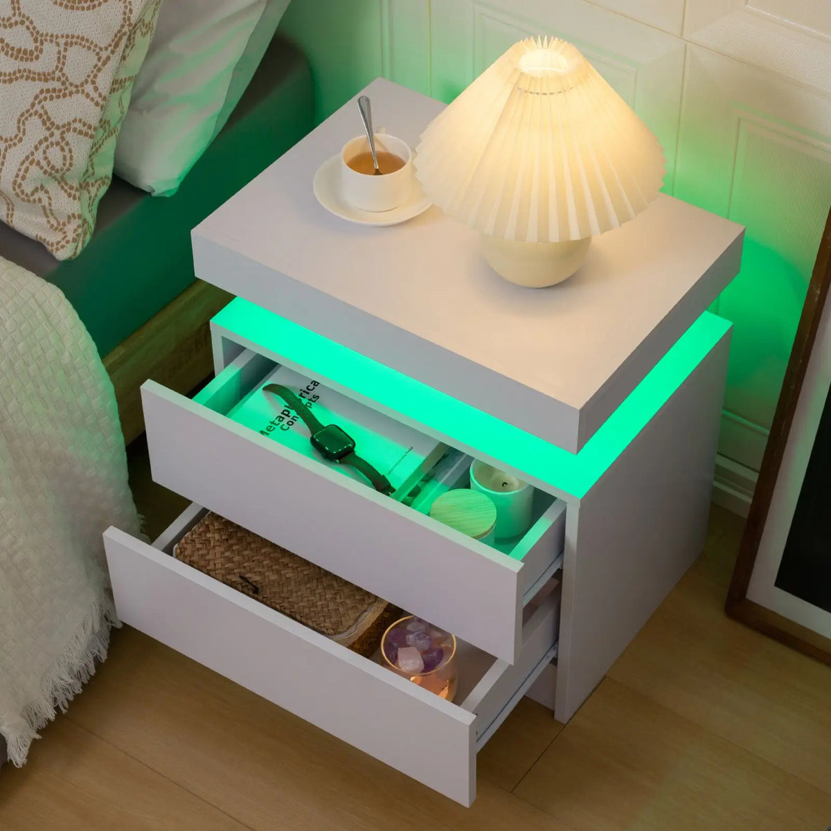 Cubehom LED Nightstand With Two Drawers And RGB Lights