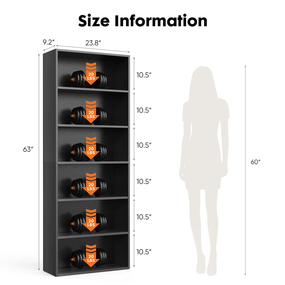 JHK Modern Wooden Bookcase With Six Tier Open Storage Shelves