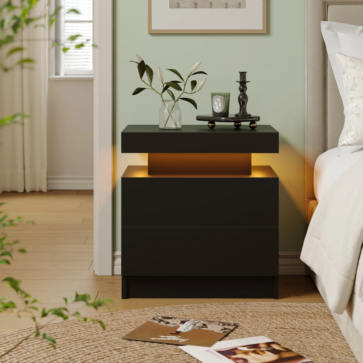 Cubehom LED Nightstand With Two Drawers And RGB Lights
