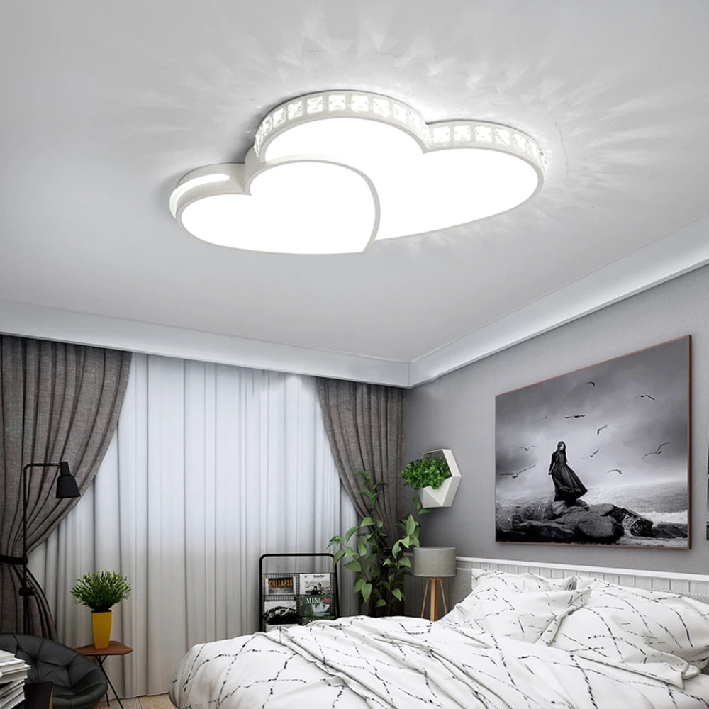 Modern Heart Shaped Crystal LED Flush Mount Ceiling Light Fixture