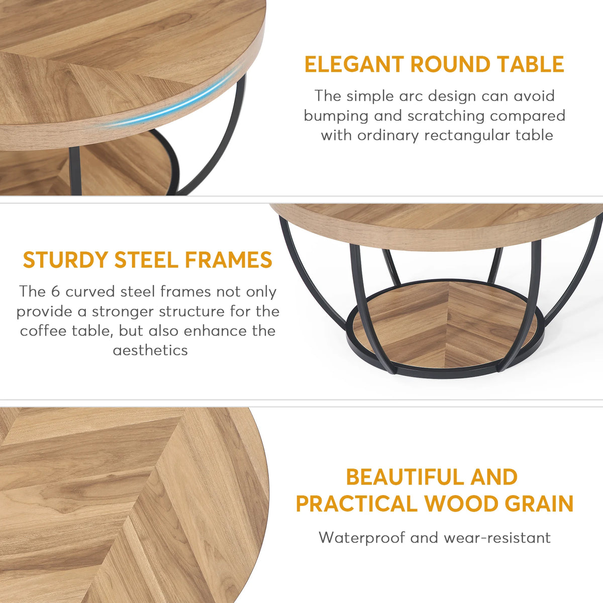 Tribesigns Modern Round Two Tier Coffee Table With Storage Shelves