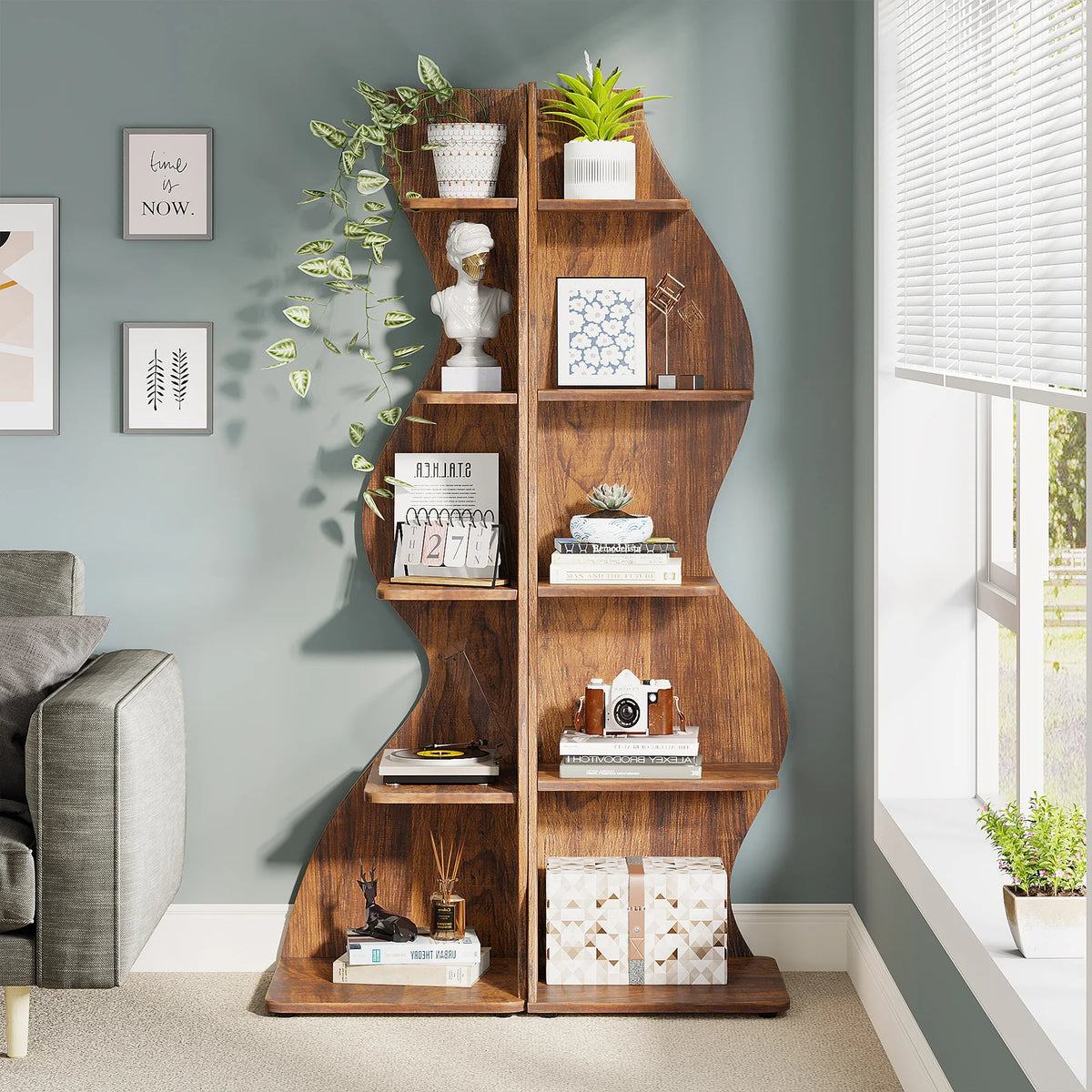 Tribesigns Rustic Corner Bookshelf Storage Rack And Plant Stand
