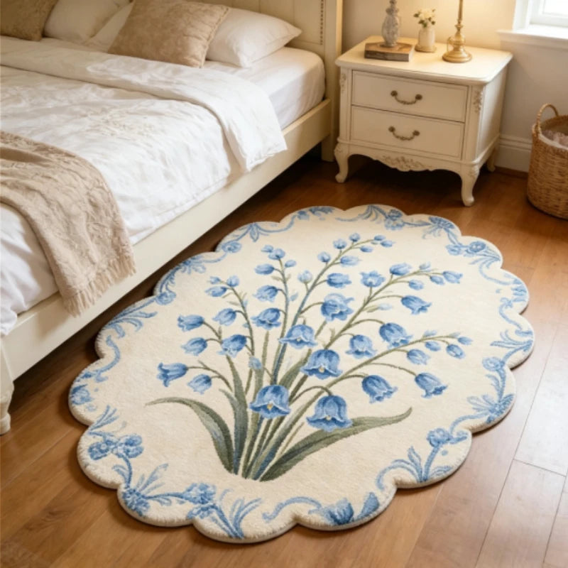 French Style Bedroom Decor Plush Carpet Flower Pattern Carpets for Living Room Fluffy Soft Bedside Floor Mat Thick Washable Rug