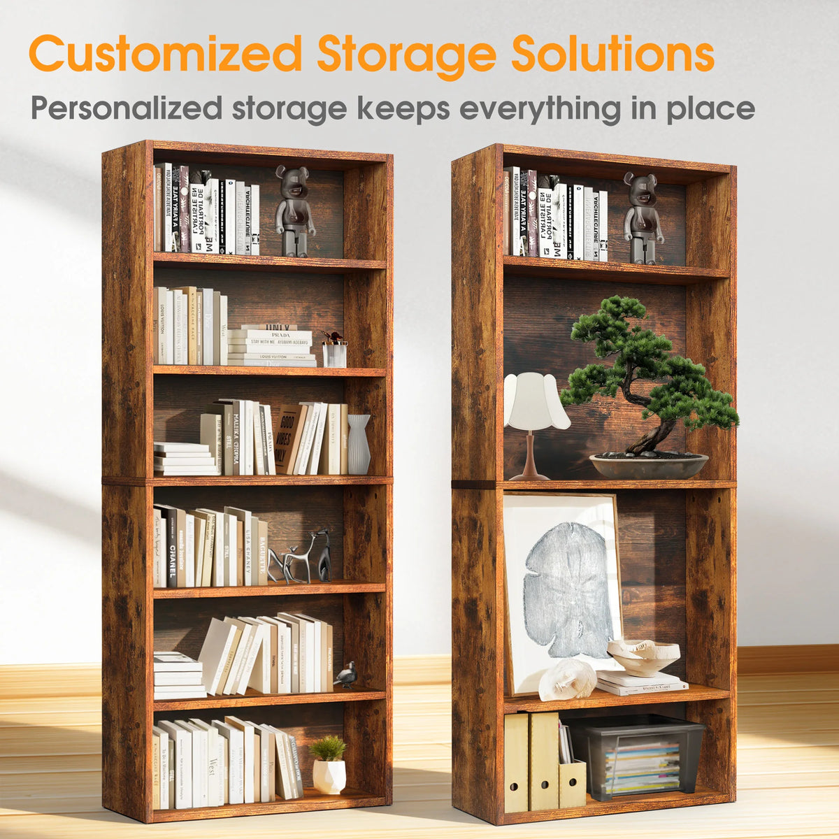 MCQ Wooden Six Shelf Bookcase With Open Display Storage