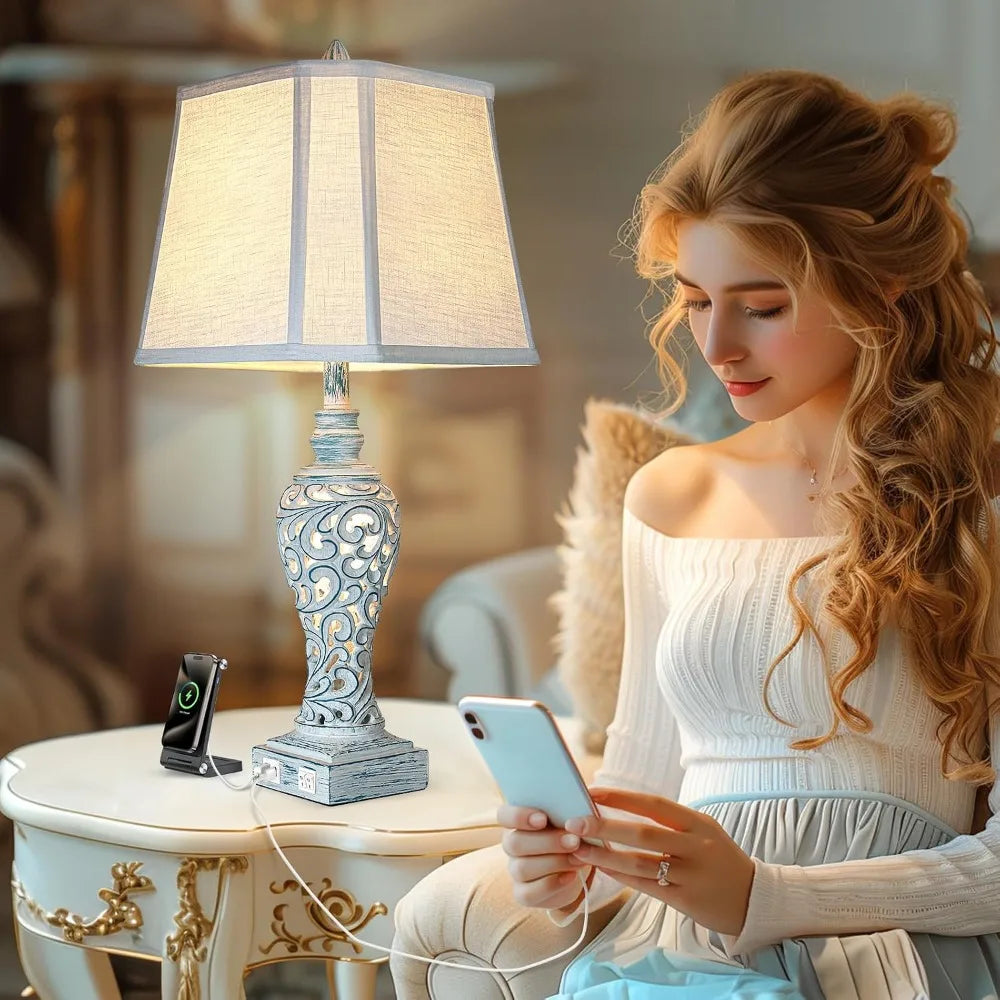 Vintage Solar Bedside Lamps With USB Charging Nightstand Lights