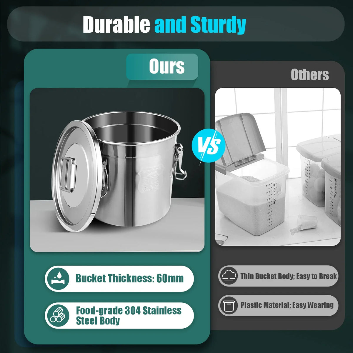 Airtight Stainless Steel Food Storage Canister With Locking Clamp