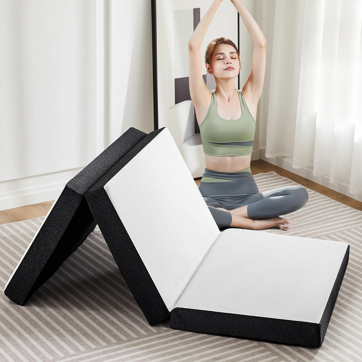 JHK Tri Fold Memory Foam Mattress With Washable Cover Portable Bed