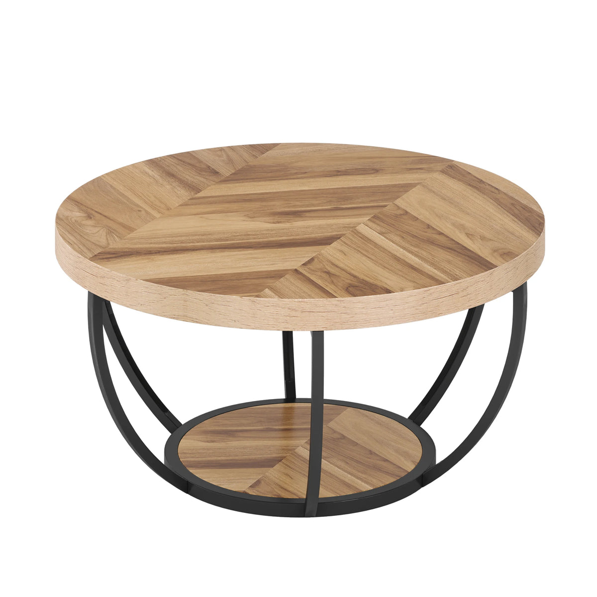 Tribesigns Modern Round Two Tier Coffee Table With Storage Shelves