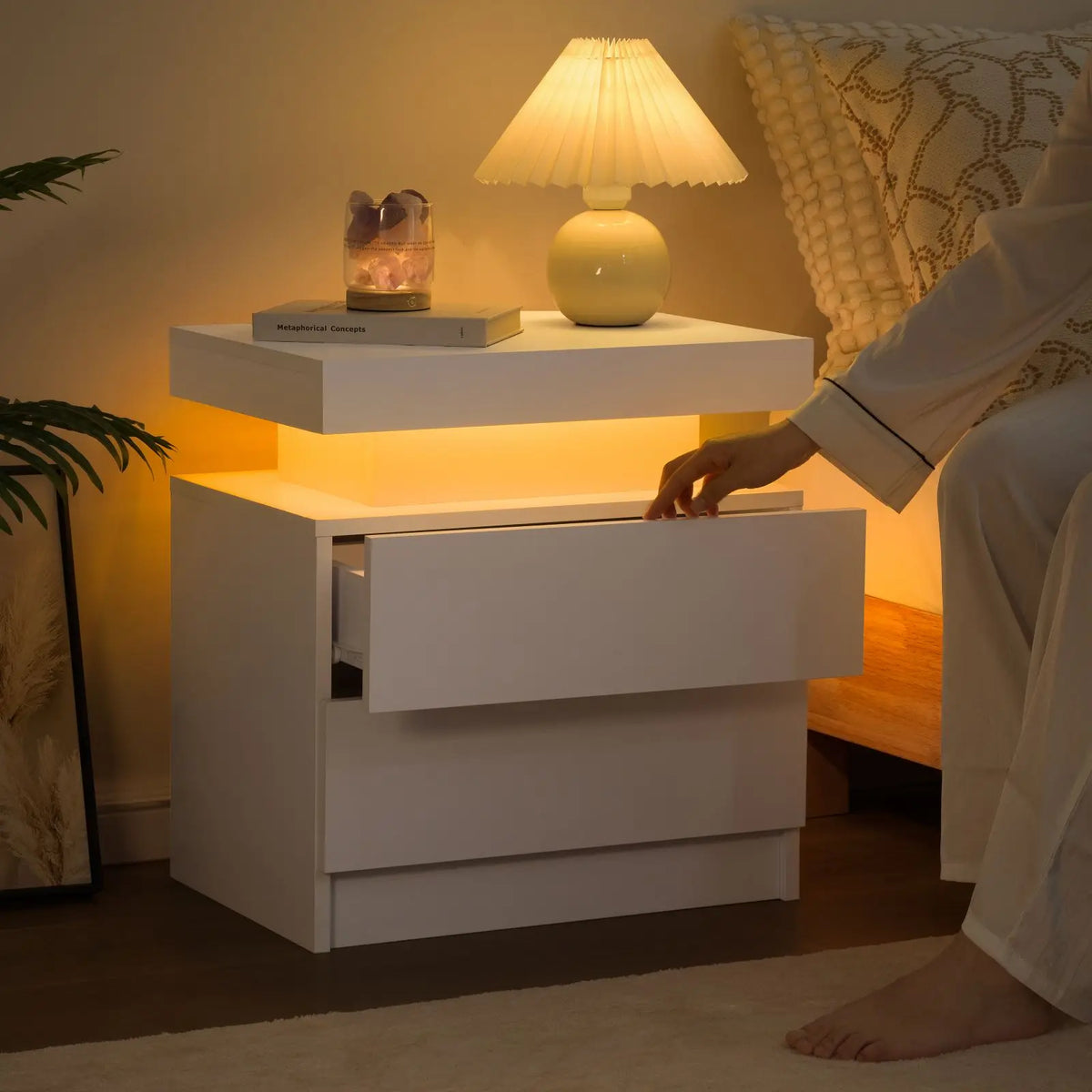 Cubehom LED Nightstand With Two Drawers And RGB Lights
