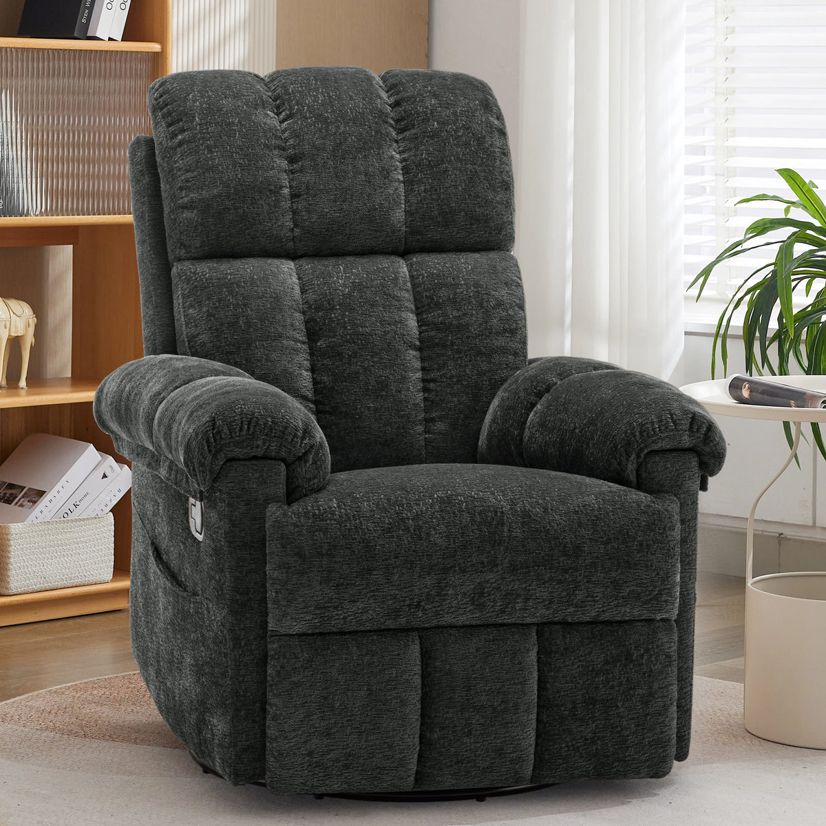 KORSER Chenille Swivel Rocker Recliner Chair With Side Pockets