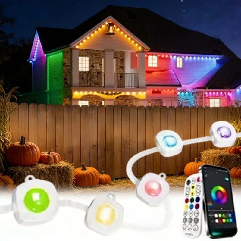 GCTECHING Waterproof Permanent Outdoor LED String Lights for Eaves Decor