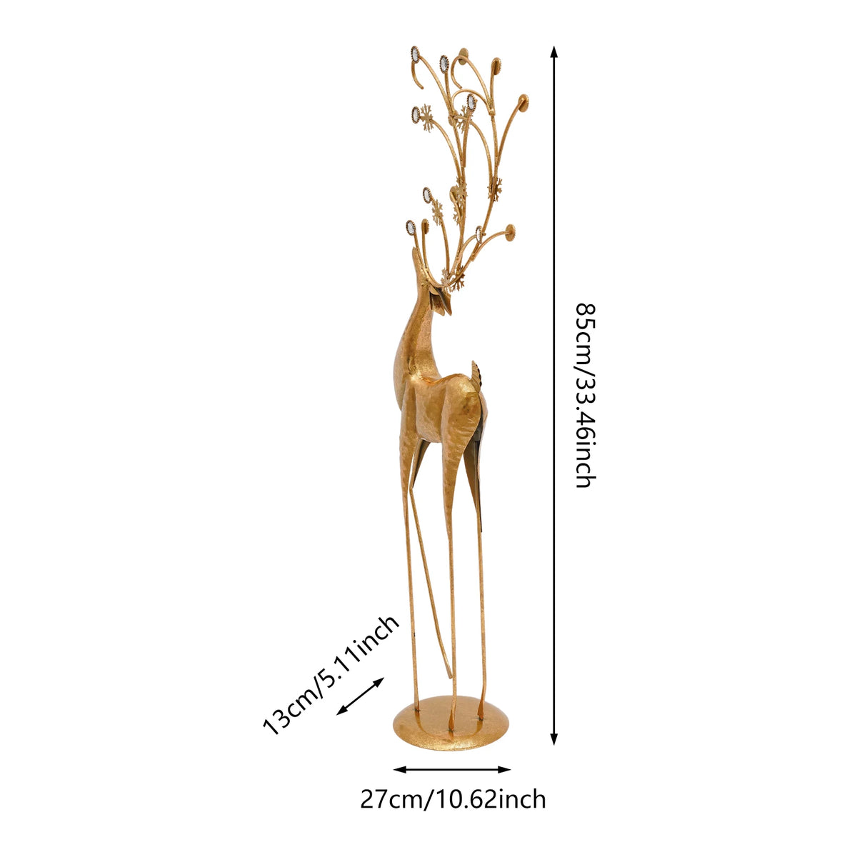 85CM Large Gold Deer Statue, Retro Iron & Plastic Sculpture with Rhinestone Antlers, High-Temperature Baking Paint, Sturdy Freestanding Home Decor Ornament for Living Room, Office, Christmas Gift