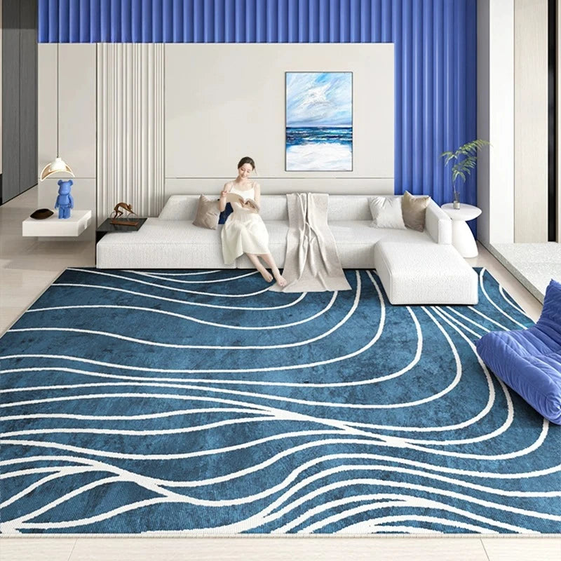Minimalist Living Room Decoration Carpets Light Luxury Rugs for Bedroom Soft Blue Line Art Lounge Rug Home Thicken Floor Mat