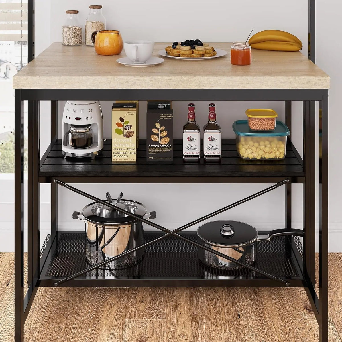 HiMISS Kitchen Island Bakers Rack With Microwave Storage Shelves