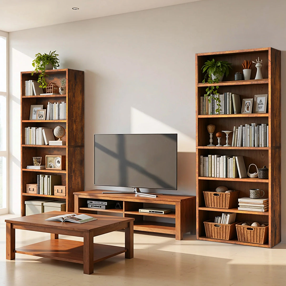 MCQ Wooden Six Shelf Bookcase With Open Display Storage