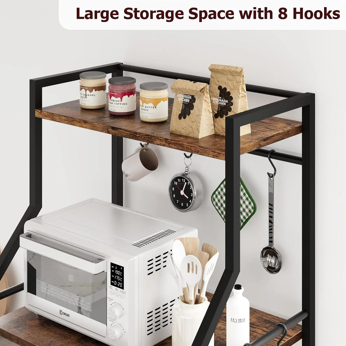 Kitchen Bakers Rack With Microwave Stand Coffee Bar Storage Organizer