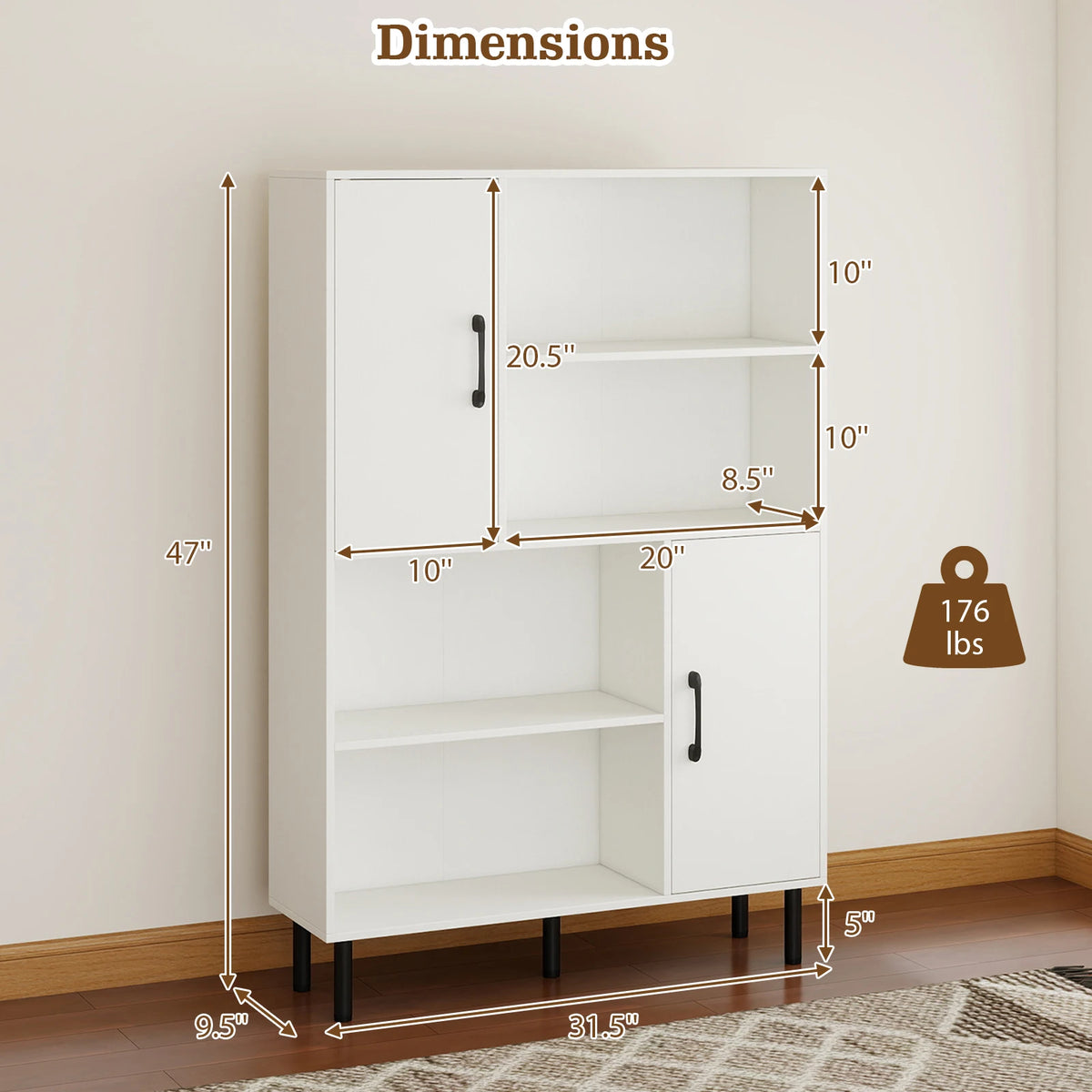 HOMASIS Kitchen Storage Cabinet With Doors And Open Shelves