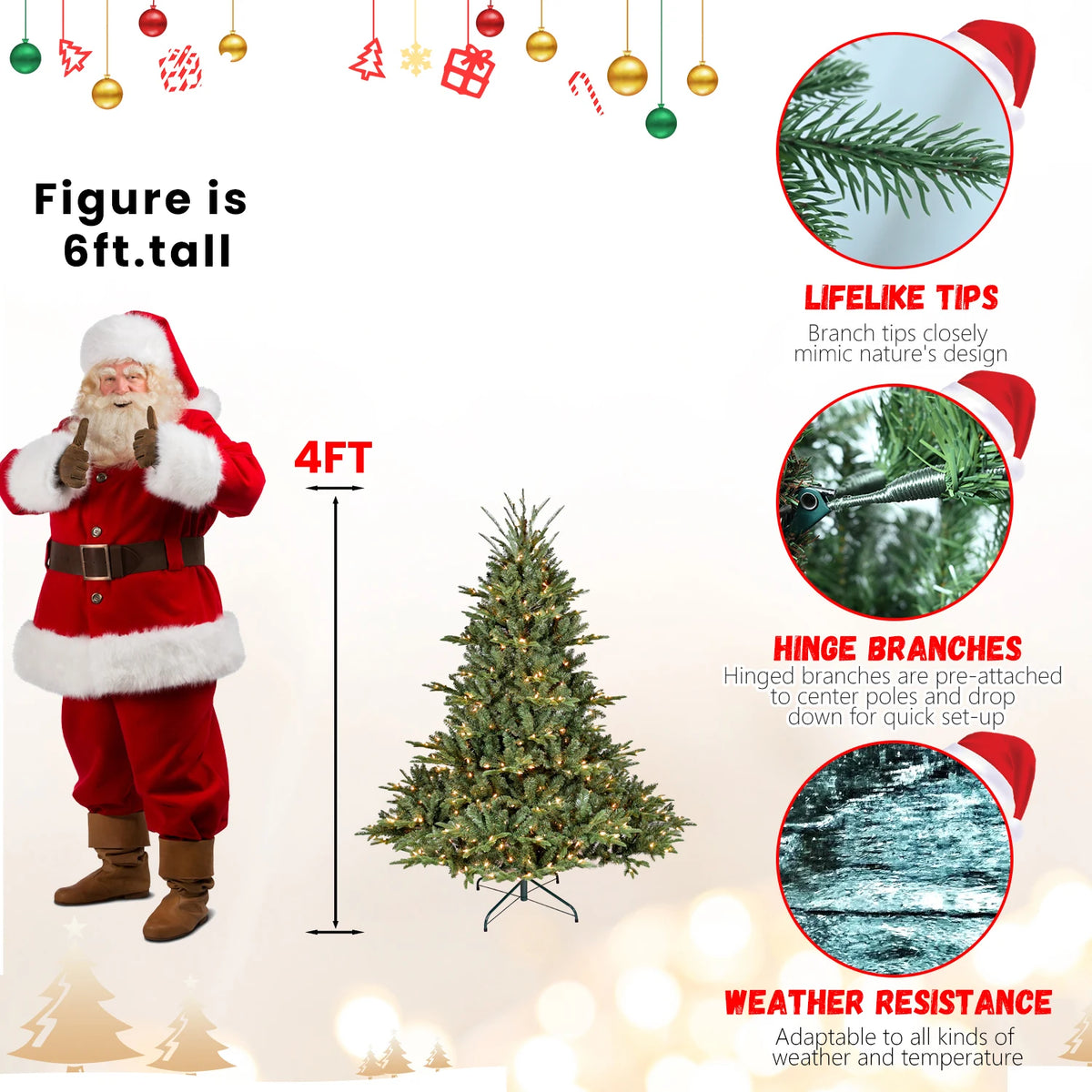 7.5ft Full-Shape Christmas Tree with 850 UL Certified Lights, 2441 PE/PVC Mixed Branch Tips, Hinged Easy Setup Artificial Tree with Wide Base and Metal Stand, Green