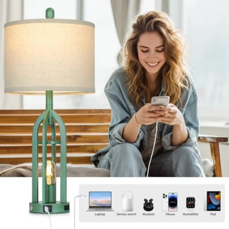 Coastal Touch Control Bedside Lamp With USB Ports And AC Outlet