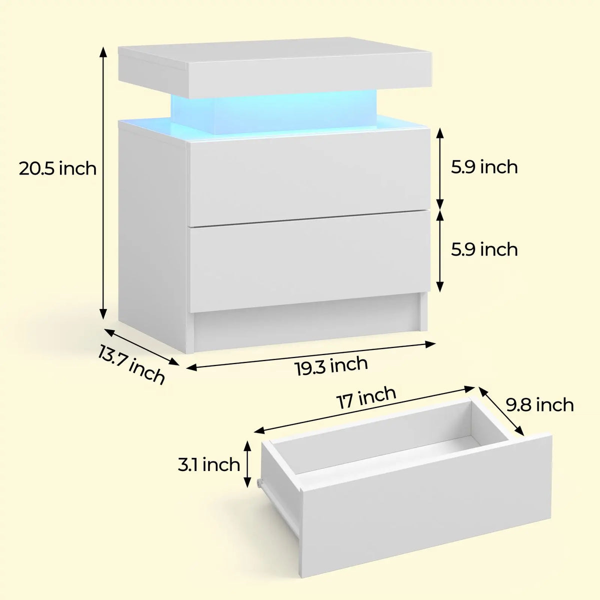 Cubehom LED Nightstand With Two Drawers And RGB Lights