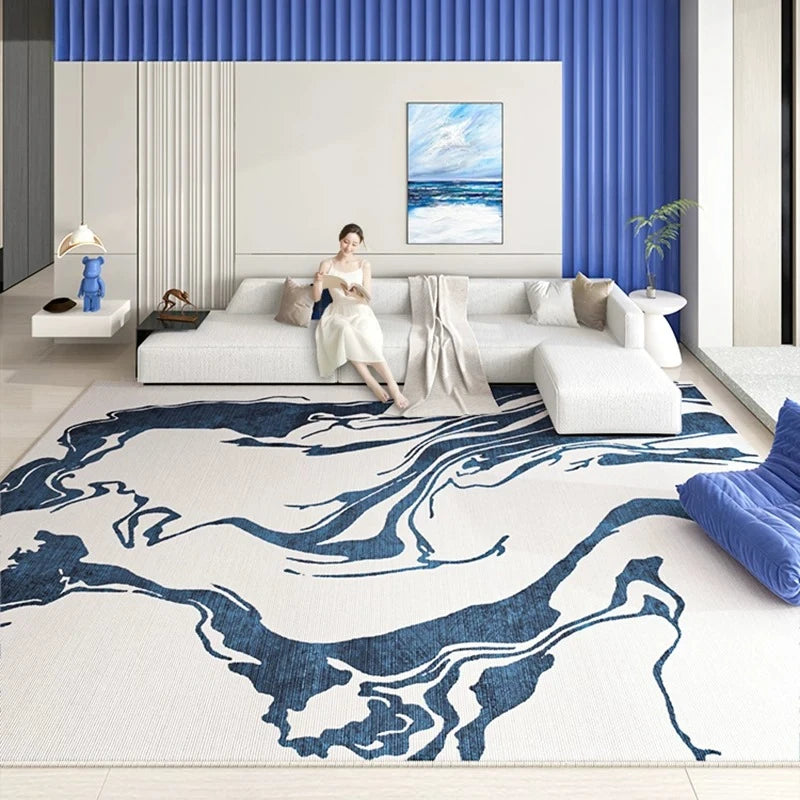 Minimalist Living Room Decoration Carpets Light Luxury Rugs for Bedroom Soft Blue Line Art Lounge Rug Home Thicken Floor Mat