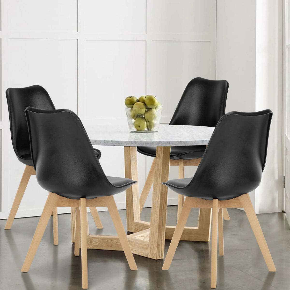 JHK PU Leather Dining Chairs Set With Wooden Legs