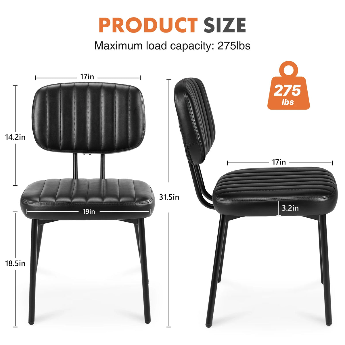 JHK Ergonomic PU Leather Dining Chairs With Lumbar Support